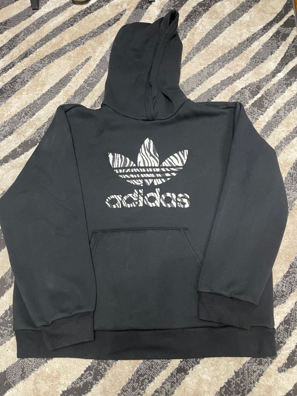 adidas Black Hoodie with Zebra Trefoil Print